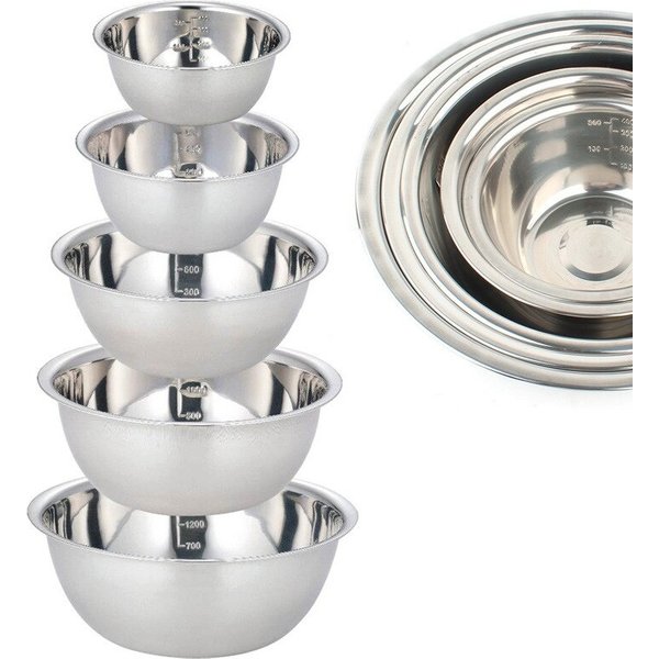 5pcs/Set Stainless Steel Mixing Bowls Non Slip Nesting Whisking Bowls Set Mixing Bowls For Salad Cooking Baking