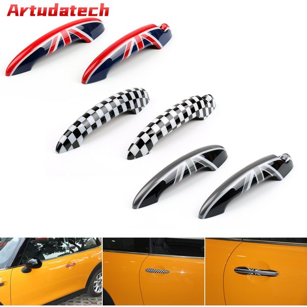 Artudatech – couvercle de poignée de porte à carreaux avec drapeau britannique, pour Mini Cooper R50 R52 R53 R55, accessoires