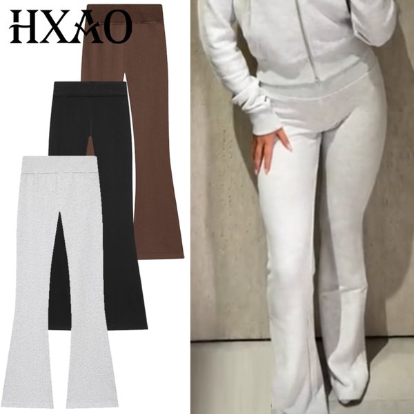 HXAO pantalon évasé polaire pantalon femme noir marron gris pantalon pour femme Chic taille haute pantalon évasé pantalon de sport décontracté