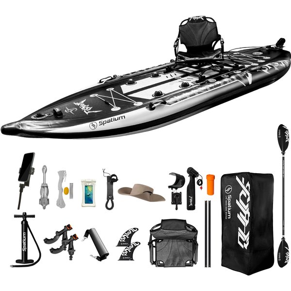 Aufblasbares Angel-Paddleboard mit drei Kammern, Stand-Up-Paddleboard 11'*48"*6", Angelkajak mit Motor und Premium-Zubehör