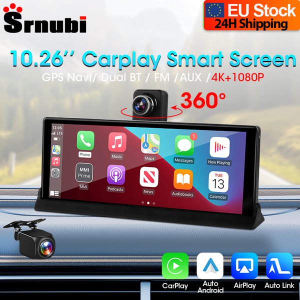 Srnubi 10,26-calowy rejestrator samochodowy 4K ADAS z 360 ° Kamera samochodowa obrotowa bezprzewodowa Carplay Android Auto Mirror Link BT WIFI AUX FM na deskę rozdzielczą