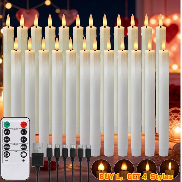 Bougies coniques sans flamme avec télécommande, bougies à piles scintillantes, bougies LED sans flamme de 9,6 pouces pour la fête de la Saint-Valentin