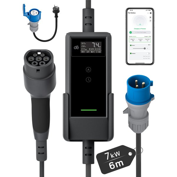 dé Typ 2 EV-Ladegerät 7,4 kW tragbar 32A 1-phasig Tuya Smart APP-Steuerung V2 Elektroauto-Ladegerät 6m 8m 10m 15m 20m 25m Ladekabel