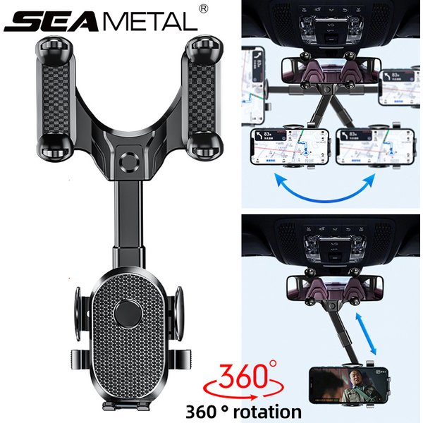SEAMETAL Car Rearview Mirror Phone Holder 360° Retractable Cell Phone Holder Clip For Phone GPS Support Mobile Phone Mount Stand