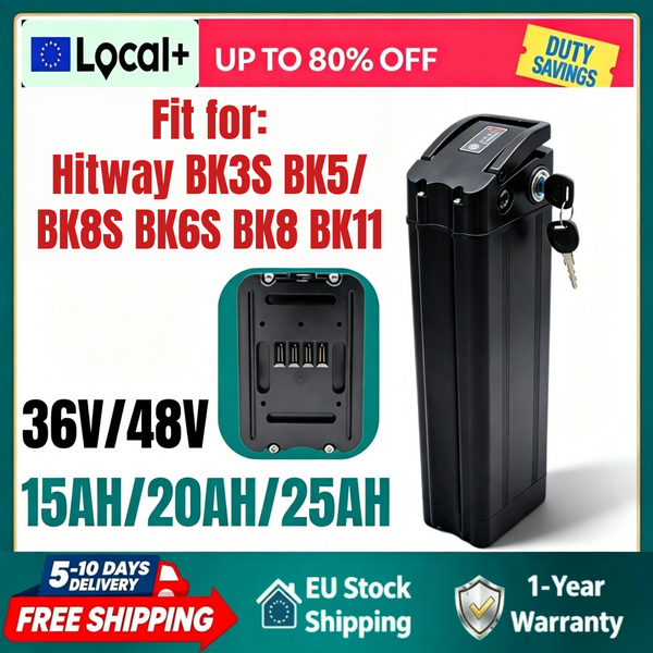 36V/48V 15Ah/20Ah/25Ah Lithium-E-Bike-Akku – Smart BMS, inklusive kostenlosem 2A-Ladegerät – Ersatz für Hitway BK3/BK5/BK6/BK8/BK11/BK37 & COLORWAY BK6 Elektrofahrräder