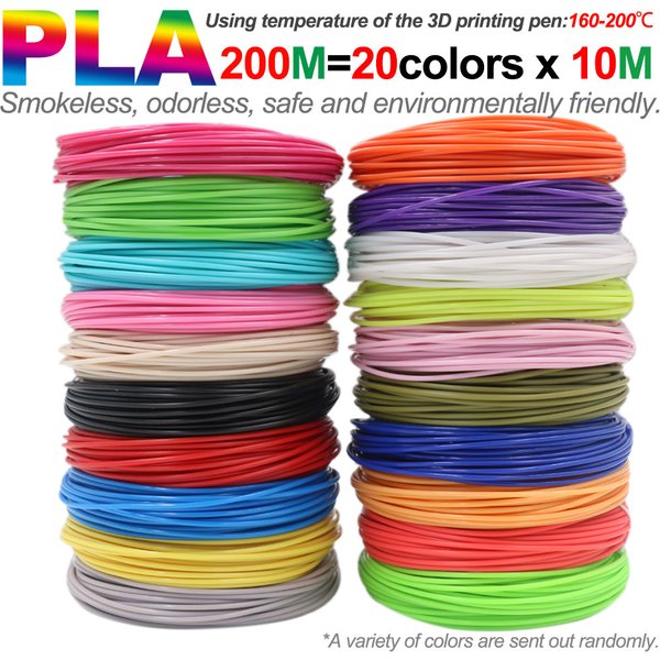 Diamètre du filament PLA 1,75 mm, matériau d'impression 3D couleur pour stylo 3D, 10/20/30 couleurs, 100M 150M 200M, incolore et inodore, sûr et respectueux de l'environnement, consommables