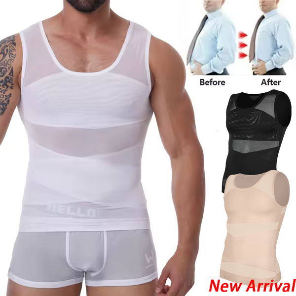 Chemise de Compression pour hommes, maillot de corps amincissant, débardeur Gynomastica, sans manches, gilet en maille, costume croisé 3XL