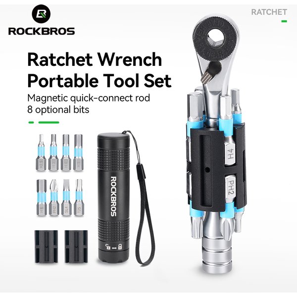 ROCKBROS – Kit d'outils à cliquet portables pour vélo, légers, format compact, outils mécaniques à cliquet bidirectionnel en aluminium pour vélo