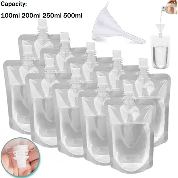Pochettes à bec de boisson de voyage 100ml-500ml, sacs en plastique transparents, stockage de jus scellé, pochette de boisson glacée et froide Portable