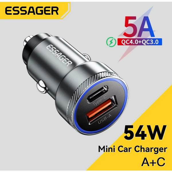Essager 54W Ładowarka samochodowa 5A Szybkie ładowanie typu C Quick Charge 3.0 QC PD 3.0 SCP Ładowarka samochodowa USB do Xiaomi Samsung Iphone Ładowarka