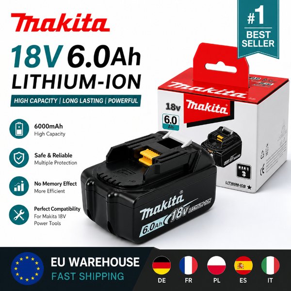 Oryginalna bateria Makita 18V 6.0Ah BL1860B Li-ion Akku Oryginalna bateria LXT Kompatybilna z BL1850B BL1840 BL1830 Narzędzia Elektryczne, Bateria o Dużej Pojemności z Długą Żywotnością, Profesjonalna