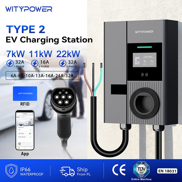 WityPower EV-Ladestation 7kW 11kW 22kW Typ2 Elektroauto-Ladegerät APP-Steuerung Wallbox Fahrzeug-Ladeterminal