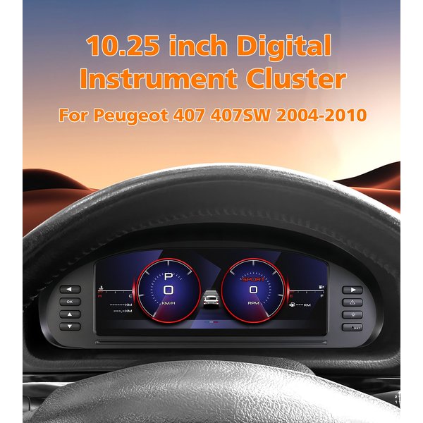10,25 Zoll Digitales Auto-Armaturenbrett für Peugeot 407 407SW 2004-2010 Tachometer Instrumentencluster Anzeigen 1920*720 HD-Bildschirm