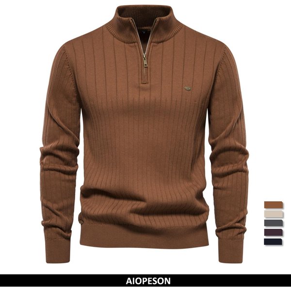 2023 New Autumn Zipper Pullover Sweaters for Men High Quality Warm Winter Stand Collar Cotton Knitted Sweater Men