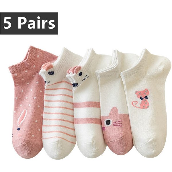 5 paires de chaussettes pour femme Kitty Crew chaussettes courtes chaussettes d'impression créative