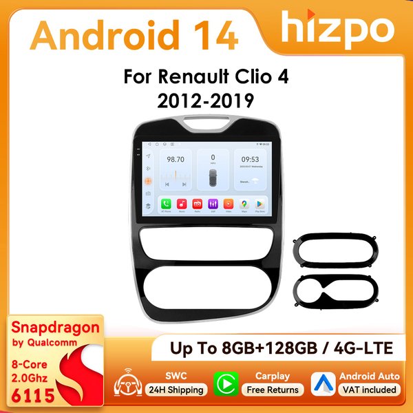 Hizpo 2Din 10,1 Zoll Android14 Autoradio für Renault Clio 4 2012–2019 Snapdragon 6115 Steuergerät GPS RDS DSP 4G BT Auto CarPlay