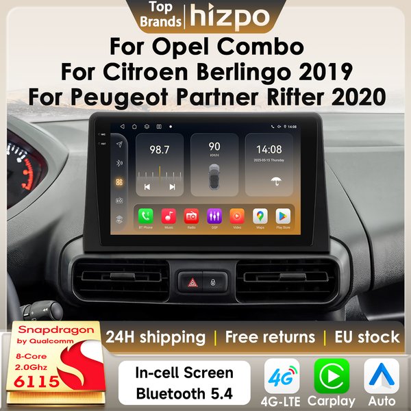 Hizpo 8G 128G 2Din Android14 Autoradio für Opel Combo für Citroen Berlingo 2019 für Peugeot Partner Rifter 2020 GPS Carplay 6115