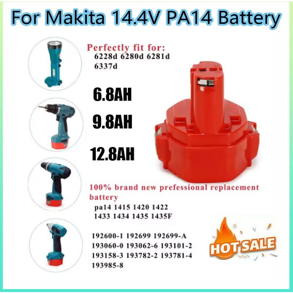 Für Makita 14,4V 9800mAH Schraubendreher-Akku Wiederaufladbarer Akku Elektrowerkzeuge Für PA14 1422 1433 1420 192600-1 6281D 6280D 6337D