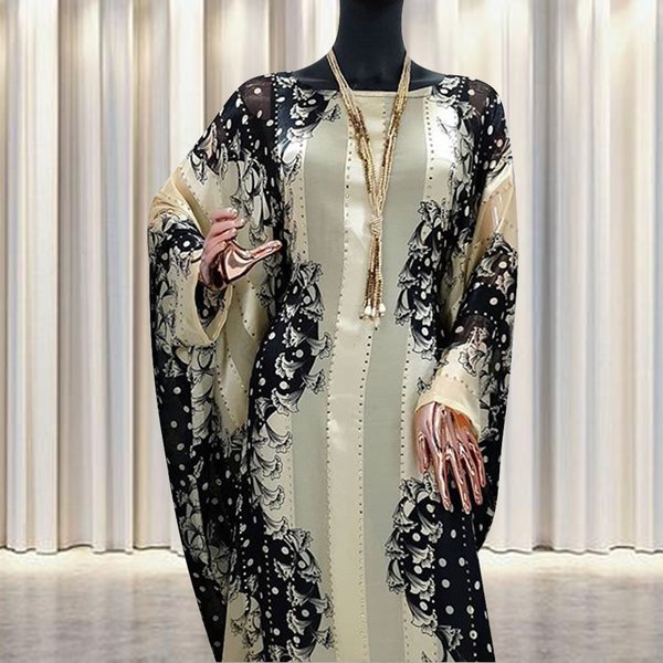 Set gaun muslim gambar ombak gaun jubah pesta wanita pakaian eropa pakaian amerika abaya dubai maxi desain afrika longgar