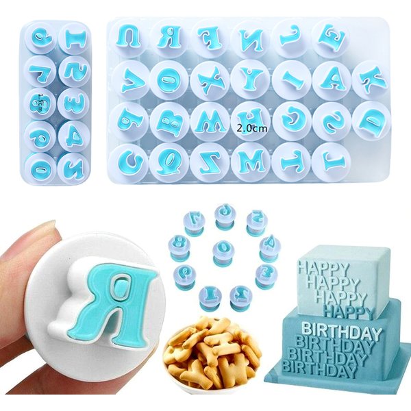 Backen Gebäckform Buchstaben Fondant Ausstecher 26 Stück Großbuchstaben Alphabet und 10 Stück Nummer Kuchendekorationswerkzeuge GYH
