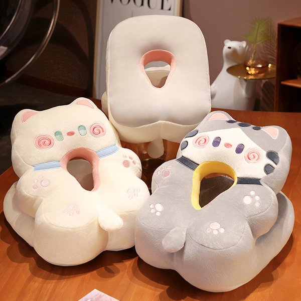 Oreiller de couchage en peluche de soie glacée, coussin de chat de dessin animé Kawaii pour chaise de bureau, dossier de taille, canapé, décoration de maison, cadeaux pour enfants