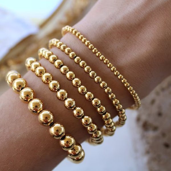 MHS.SUN – Bracelets en acier inoxydable lisse et étanche, 2-10mm, perles élastiques plaquées or, empilables, bijoux pour femmes
