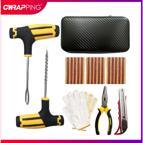 Kit d'outils de réparation de pneus de voiture, Kit de réparation de crevaison de pneus sans chambre à air en caoutchouc, outil de goujon pour pneus de vélo et de moto, ensemble de réparation avec