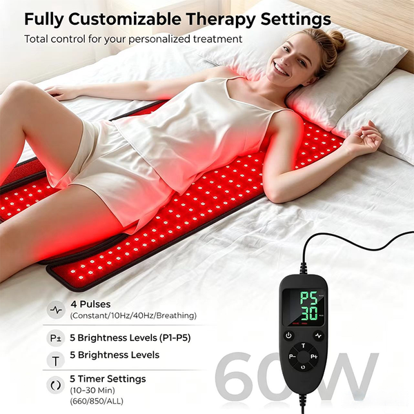Tapis de luminothérapie rouge 380 LED 33''×17'' pour le corps, coussin chauffant à lumière rouge 660nm et 850nm pour le cou, les épaules, le dos, les muscles et les articulations
