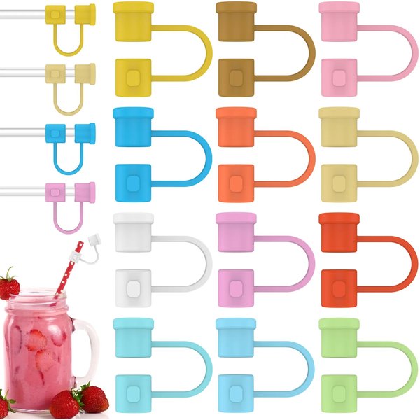 6PCS/12PCS/24PCS Silikon Stroh Tipps Abdeckung Wiederverwendbare Deckel Bunte Stroh Stecker Staub-Proof trinken Stroh Abdeckung Tragbare Silikon