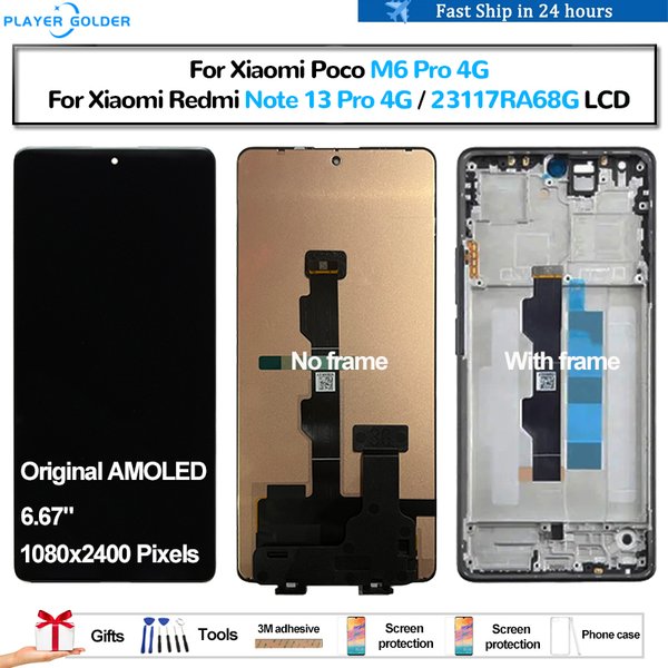 Original AMOLED Für Xiaomi Poco M6 Pro 4G Für Redmi Hinweis 13 Pro 4G Pantalla lcd Display Touch panel Screen Digitizer Montage