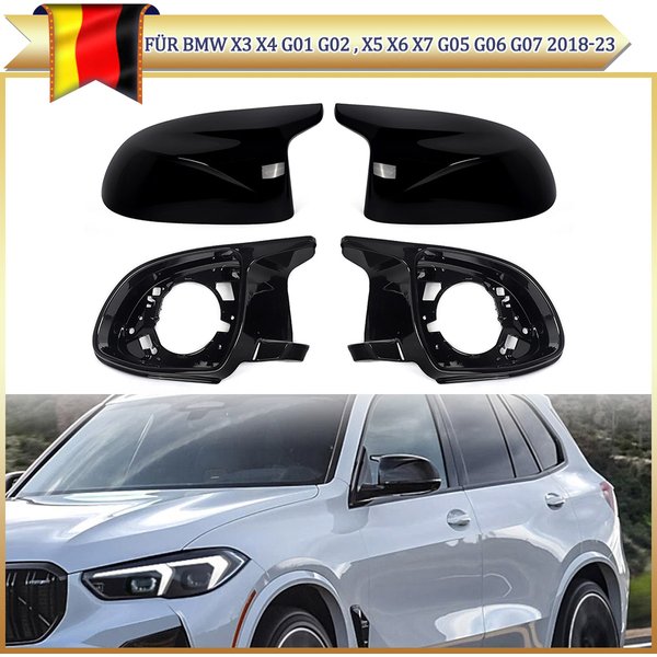 Noir brillant pour BMW X3 G01 X4 G02 X5 G05 X6 G06 X7 G07 2019-2023, caches de cadre de rétroviseur de porte style M, 4 pièces, caches de rétroviseur.