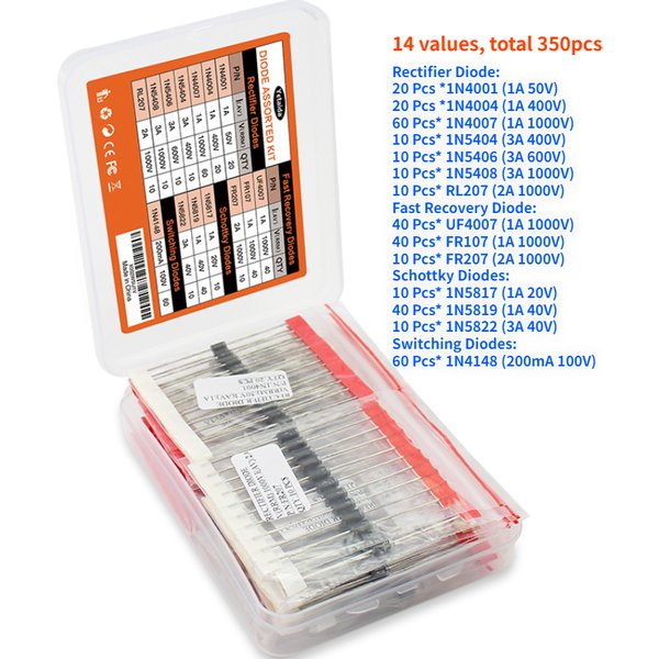 350 Teile/schachtel Dioden kit 14 Werte Gleichrichter/Schnelle Recovery/Schottky/Schaltdiode Set 1N4001 1N4007 1N4148 RL207 UF4007 FR107 207