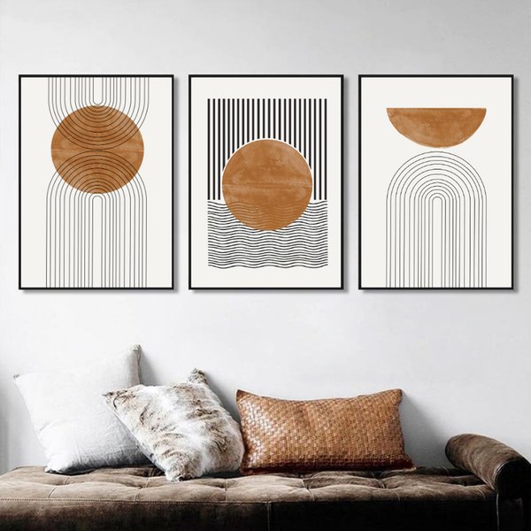 3PCS Frameless Simple Line Geometry Posters Printed Nordic Wall Art Pictures Canvas Paintings For Living Room Home Decorations