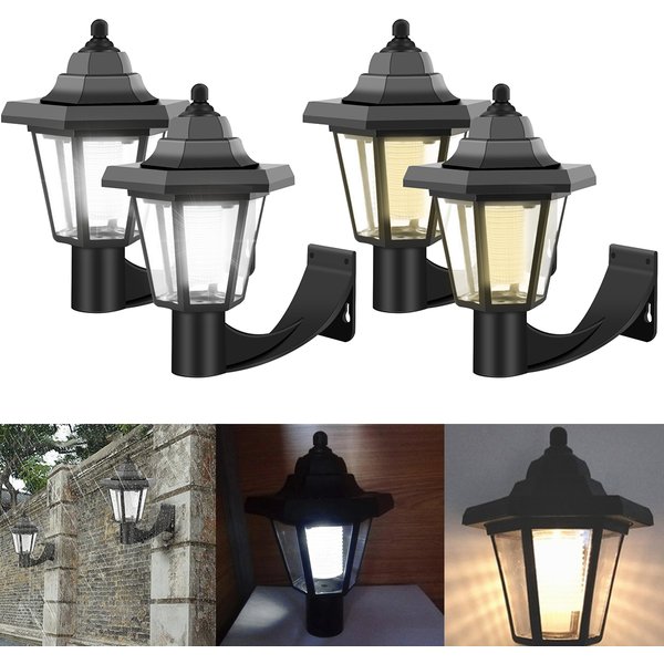 Lanterne solaire hexagonale à LED étanche, applique murale extérieure, marche et arrêt automatiques, applique murale rétro, décor de jardin, 2 pièces