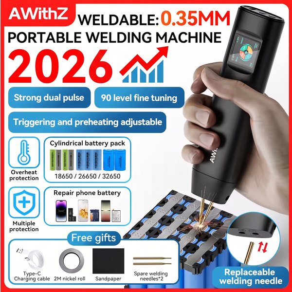 AWithZ Tragbares Punktschweißgerät, DIY-Handpunktschweißgerät, 90 Gänge, verstellbares Punktschweißen für 18650-Lithium-Batterie