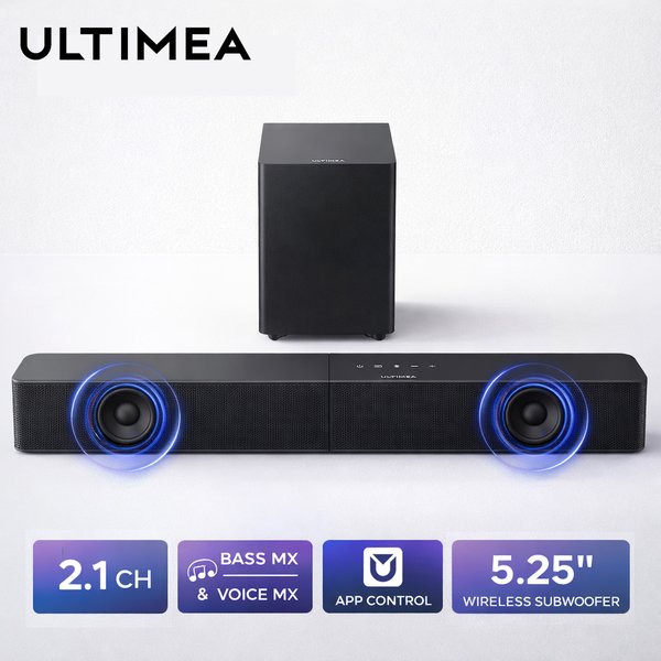 ULTIMEA Poseidon R3T 240W 2.1-Kanal Soundbar mit Kabellosem Subwoofer, BassMX & VoiceMX, App-Steuerung, Soundbar für Smart TV, HDMI