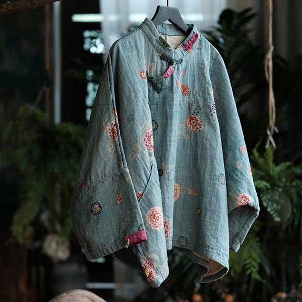 Chemisier décontracté 100 % coton pour femme, nouvelle collection printemps 2026, style chinois, col mandarin, coupe ample, manches chauve-souris, M2689