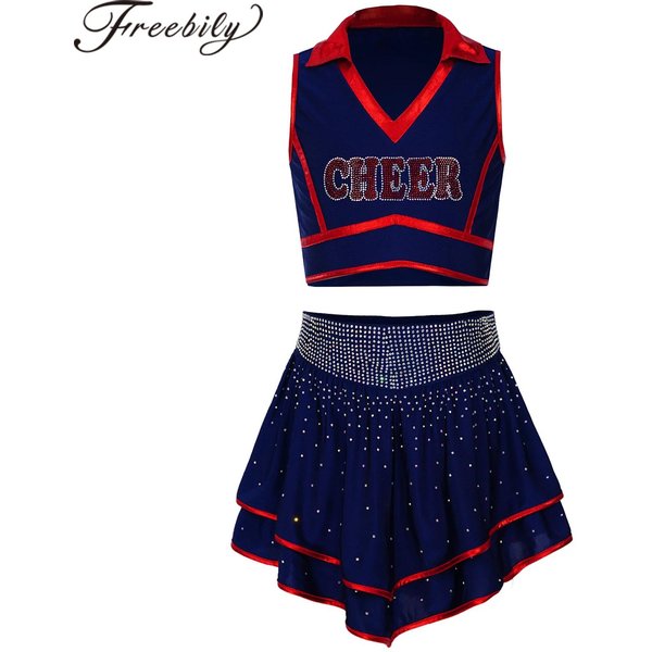 Ensembles de tenues de danse scolaire pour enfants, costumes de pom-pom girl, uniformes de cheerleading pour filles, tenue de pom-pom girl, haut court sans manches et jupe