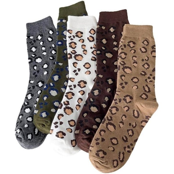 5 paires mode femmes chaussettes imprimé léopard printemps automne haute rue populaire mignon chaussettes Sexy sauvage à la mode Animal longue chaude Sokken