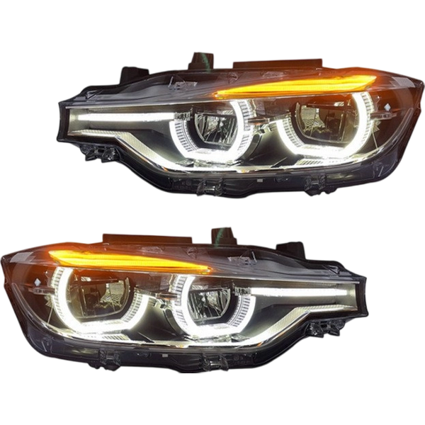 Światła LED do BMW F30 F35, serii 3, roczniki 2013–2018, z funkcją sekwencyjnego migania kierunkowskazów i światłami do jazdy dziennej, montaż w standardowy sposób, 1 para.