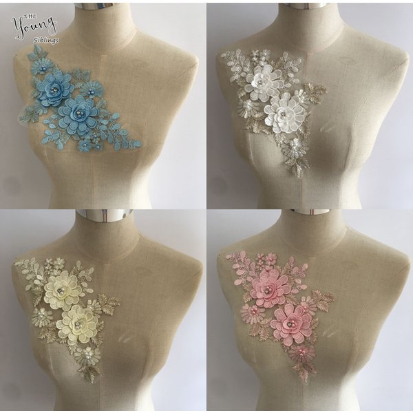 Neu kommen ABS Perle Stickerei Stoff Applikation Kragen Kleid DIY Spitze Ausschnitt 3D Blume Nähen Dekorative Kleidung Zubehör