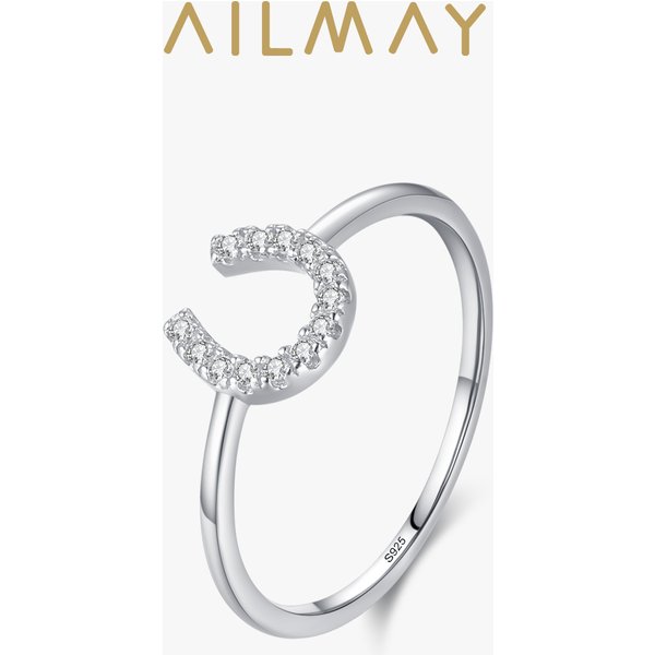 Ailmay 925 en argent Sterling mode U forme évider cerceau scintillant CZ bague pour les femmes de fiançailles de mariage bijoux fins