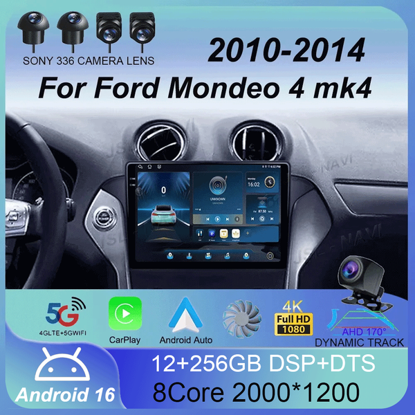 Radio samochodowe Android 16 Carplay Auto do Forda Mondeo 4 MK4 2010 - 2014 Nawigacja GPS Odtwarzacz multimedialny Stereo WiFi+4G BT Video DVD