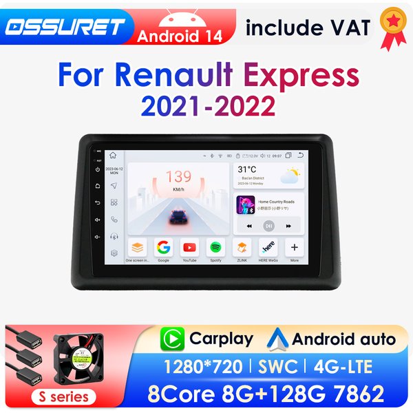 Android14 Auto Radio Für Renault Express 2021-2022 Auto Multimedia GPS Player Drahtlose Carplay 4G-LET DSP 2din autoradio 360Kamera