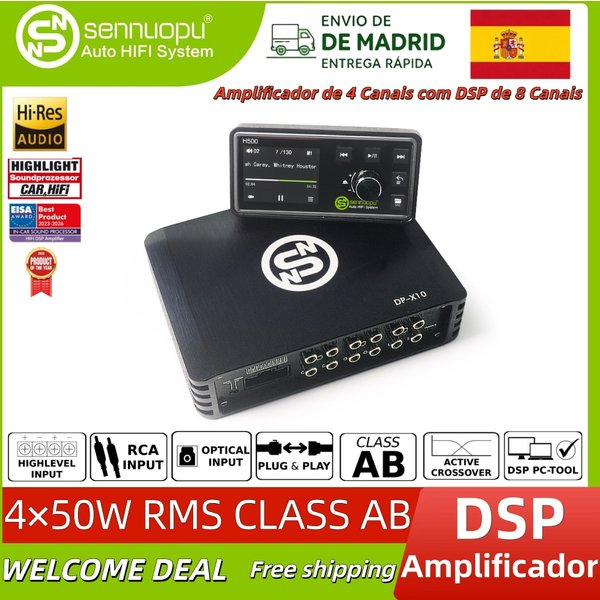 Versand aus Spanien: Sennuopu Auto-DSP-Verstärker mit 4 Eingängen und 8 Ausgängen, digitaler Soundprozessor mit LCD-Fernbedienung für Auto-Audiosysteme