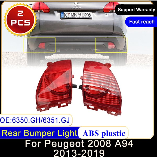 2x For Peugeot 2008 A94 2013~2019 Rear Bumper Brake Reflector Light Warning Fog Lamp Driving Taillight Red Lens Car Accessories