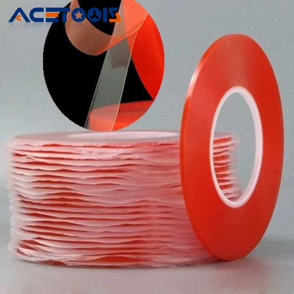 0.2MM 1/2/3/5/10mm 50M Strong Acrylic Adhesive PET Red Film Clear Double Side Tape No Trace For Phone Tablet LCD Screen Glass