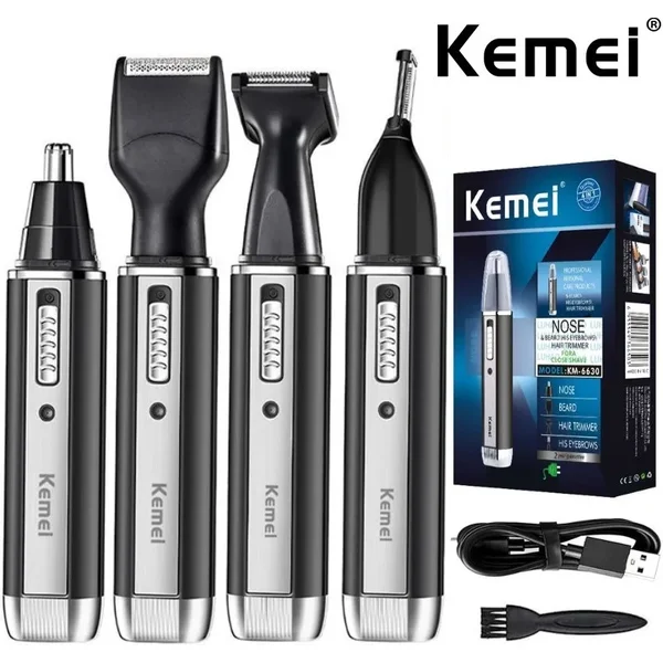 Kemei 4 en 1 tondeuse pour hommes tondeuse électrique nez et oreilles tondeuse Rechargeable pour cheveux barbe nez et oreille nettoyant ensemble de toilettage