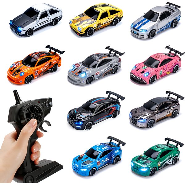1/64 Hochgeschwindigkeits-Drift-RC-Auto mit Licht, 2,4G 4WD Ferngesteuertes Auto, Desktop-Mini-Rennwagen, Vollproportional-Modellautos als Geschenke