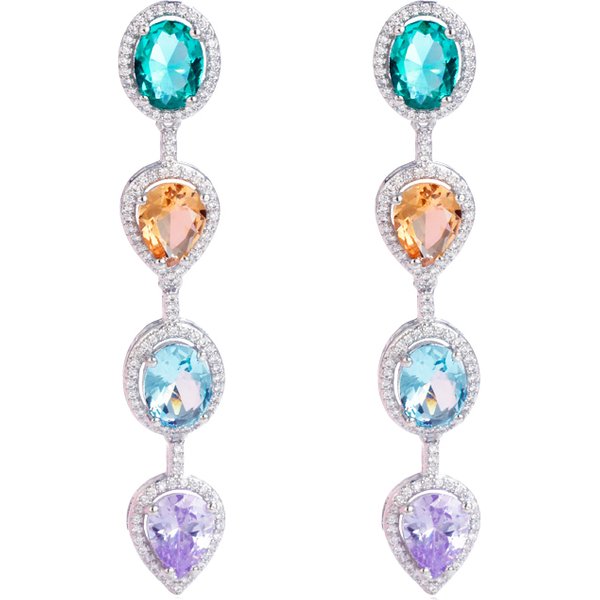 CWWZircons Mode Bunte CZ Kristall Lange Wassertropfen Boho Statement Baumeln Ohrringe für Frauen Braut Hochzeit Schmuck E0445